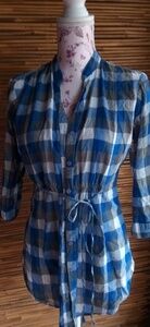 Coupe Plaid Blue White Thin Cotton Sz M